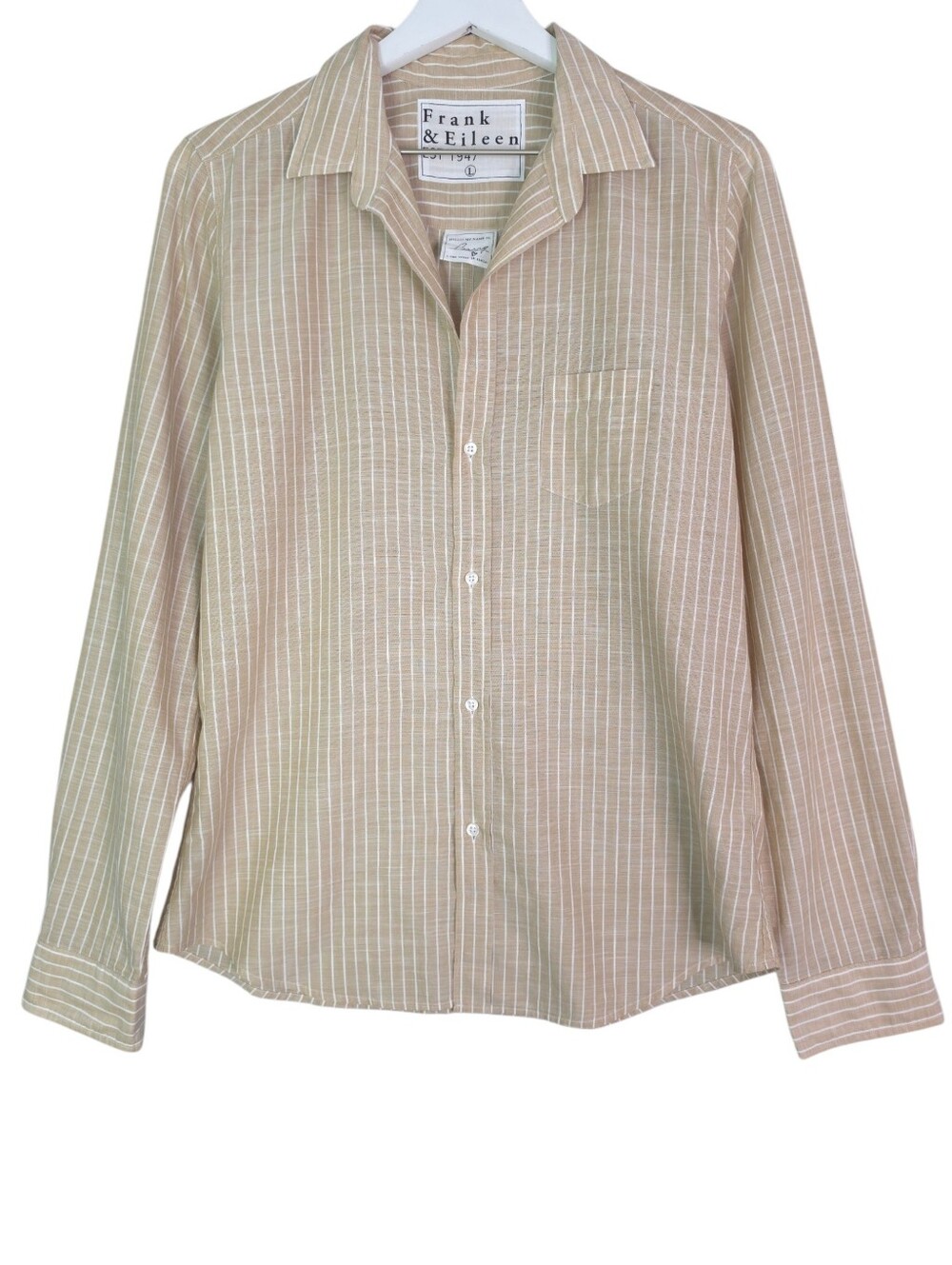Frank & Eileen Barry Stripe Tailored Button-Up Shirt Beige